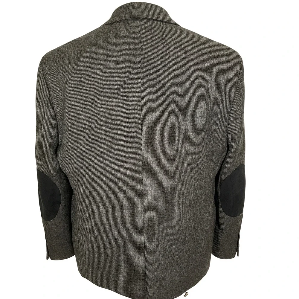 Stafford Signature Blazer Men 44S Gray Herringbone‎ Elbow Patch Academia Classic